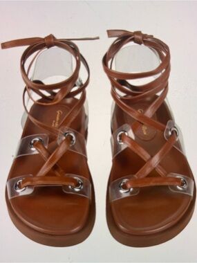 Gianvito Rossi Brown Leather and Clear PVC Lace-Up Sandals